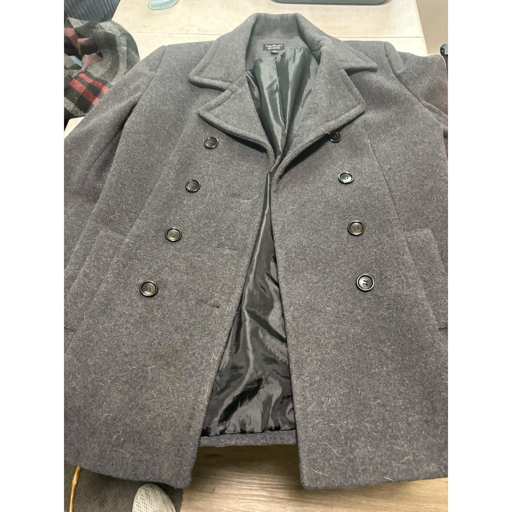 Halston Studio Coat Sz 12‎ GRAY  Wool Cashmere Blend Lined Button Peacoat